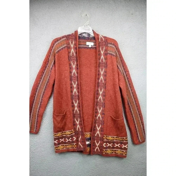 Lucky Brand Women's Open Cardigan-Medium-Aztec Tribal-Pockets - Picture 1 of 9